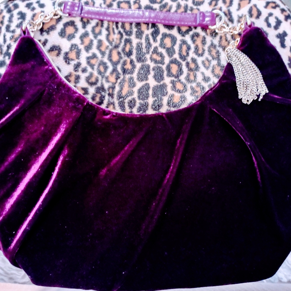 Grape-colored faux velvet handbag